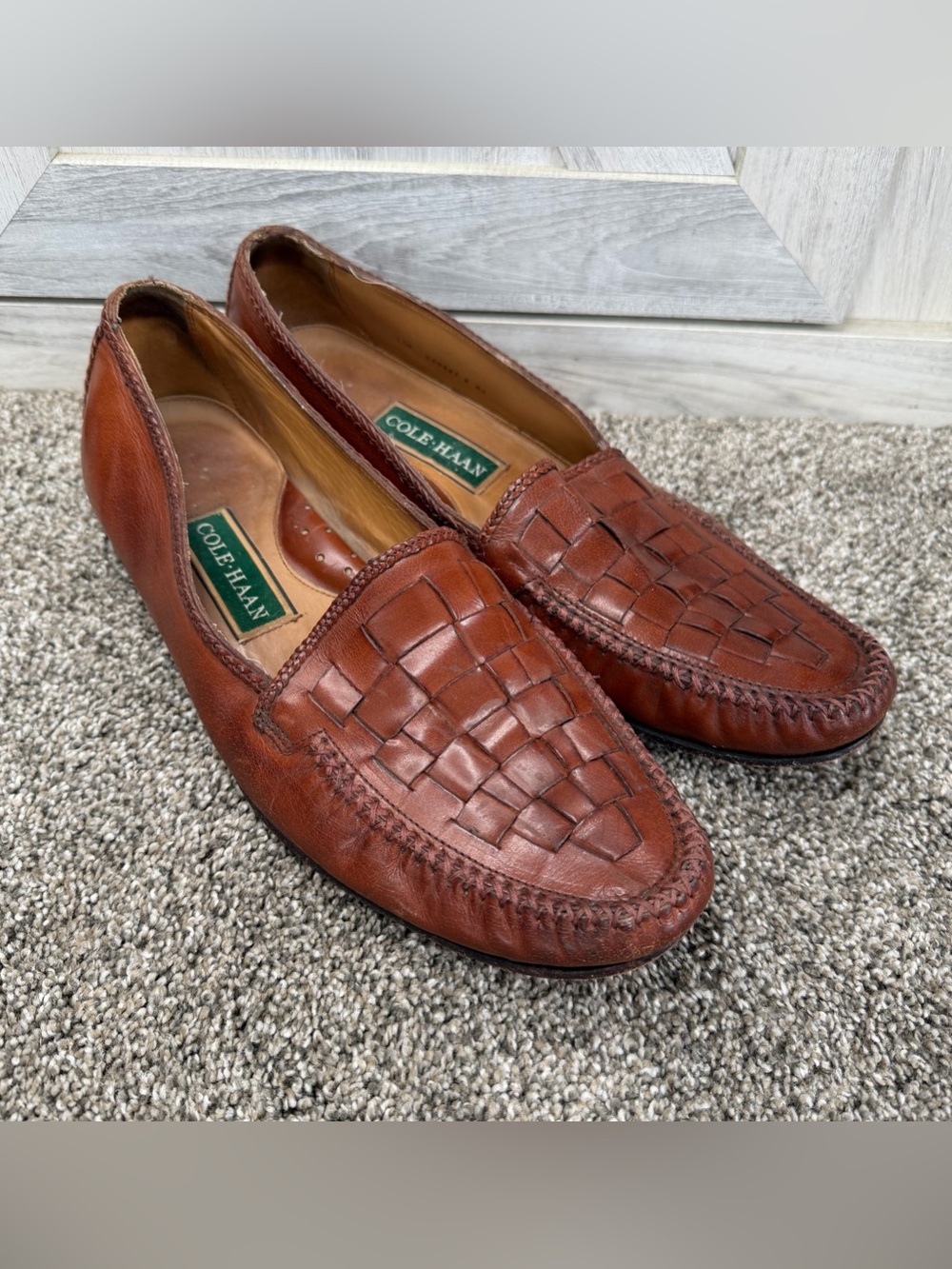 Cole Haan Men’s Woven Leather Loafers — Chestnut Brown 11